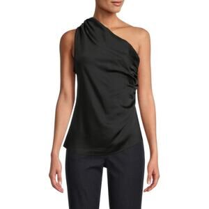 Renee C Satin One Shoulder Ruched Top In Black Size XL NWOT $121 MSRP